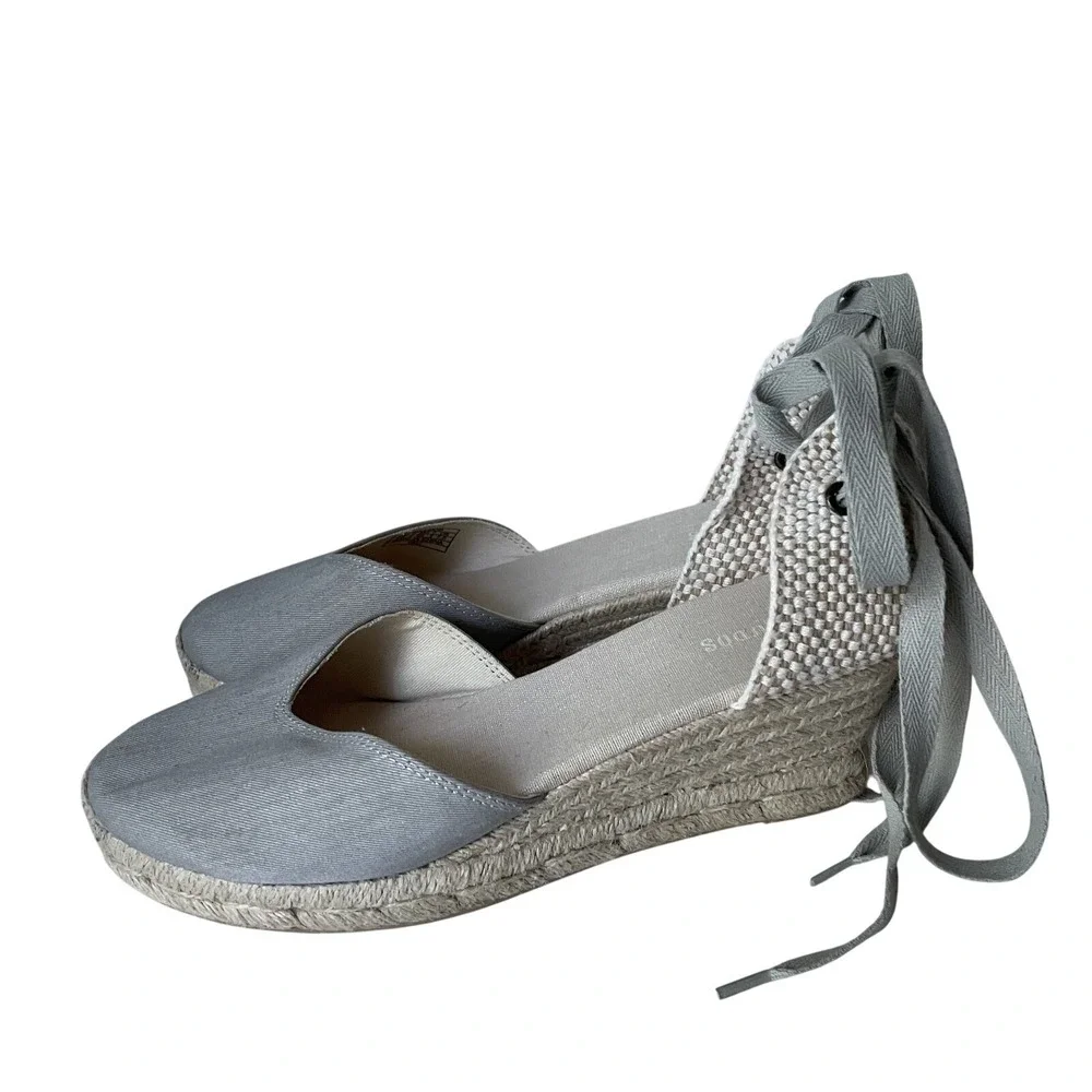 Soludos Marseille‎ Linen Wedge Espadrilles Sage Gray 9.5 EU 40